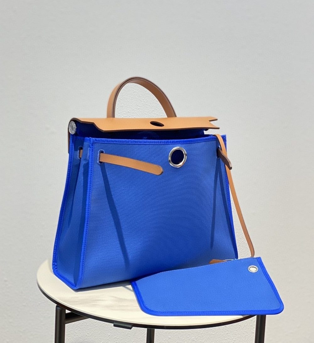 1:1 Replica Hermes Herbag Zip Bag Blue, Silver Toned Hardware Bag For Women, Women's Handbags, Shoulder Bags 12.2in/31cm