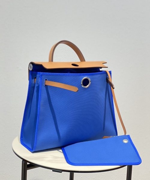 1:1 Replica Hermes Herbag Zip Bag Blue, Silver Toned Hardware Bag For Women, Women's Handbags, Shoulder Bags 12.2in/31cm