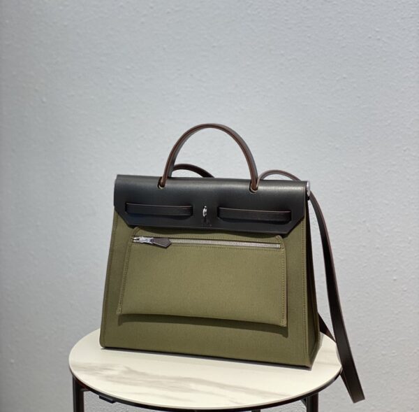 1:1 Replica Hermes Herbag Zip Bag Dark Green Moss, Silver Toned Hardware Bag For Women, Women's Handbags, Shoulder Bags 12.2in/31cm