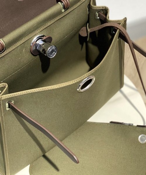1:1 Replica Hermes Herbag Zip Bag Dark Green Moss, Silver Toned Hardware Bag For Women, Women's Handbags, Shoulder Bags 12.2in/31cm