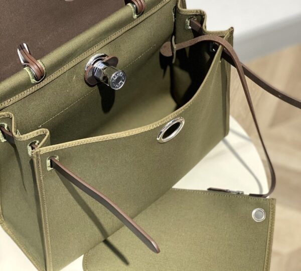 1:1 Replica Hermes Herbag Zip Bag Dark Green Moss, Silver Toned Hardware Bag For Women, Women's Handbags, Shoulder Bags 12.2in/31cm