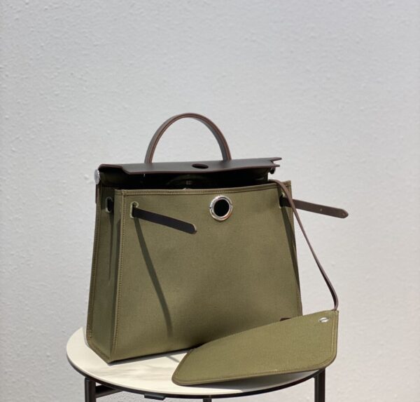 1:1 Replica Hermes Herbag Zip Bag Dark Green Moss, Silver Toned Hardware Bag For Women, Women's Handbags, Shoulder Bags 12.2in/31cm