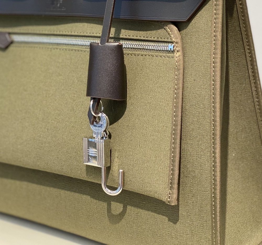 1:1 Replica Hermes Herbag Zip Bag Dark Green Moss, Silver Toned Hardware Bag For Women, Women's Handbags, Shoulder Bags 12.2in/31cm