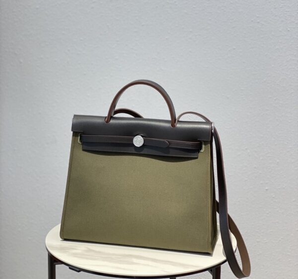 1:1 Replica Hermes Herbag Zip Bag Dark Green Moss, Silver Toned Hardware Bag For Women, Women's Handbags, Shoulder Bags 12.2in/31cm