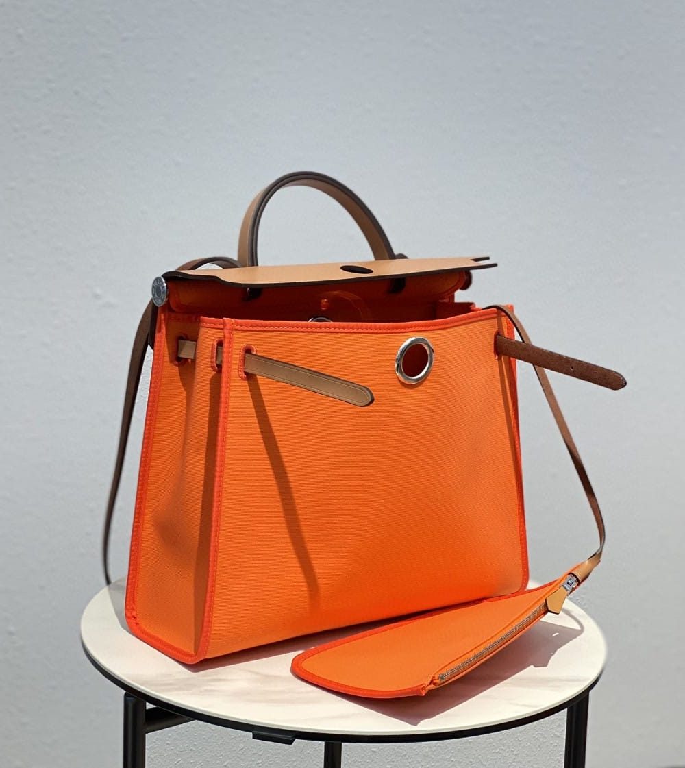 1:1 Replica Hermes Herbag Zip Bag Orange, Silver Toned Hardware Bag For Women, Women's Handbags, Shoulder Bags 12.2in/31cm