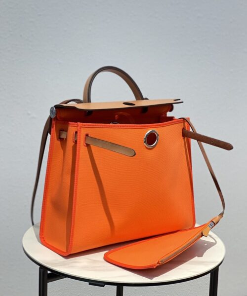 1:1 Replica Hermes Herbag Zip Bag Orange, Silver Toned Hardware Bag For Women, Women's Handbags, Shoulder Bags 12.2in/31cm