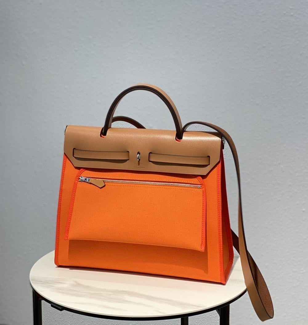 1:1 Replica Hermes Herbag Zip Bag Orange, Silver Toned Hardware Bag For Women, Women's Handbags, Shoulder Bags 12.2in/31cm