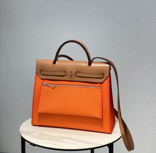 1:1 Replica Hermes Herbag Zip Bag Orange, Silver Toned Hardware Bag For Women, Women's Handbags, Shoulder Bags 12.2in/31cm