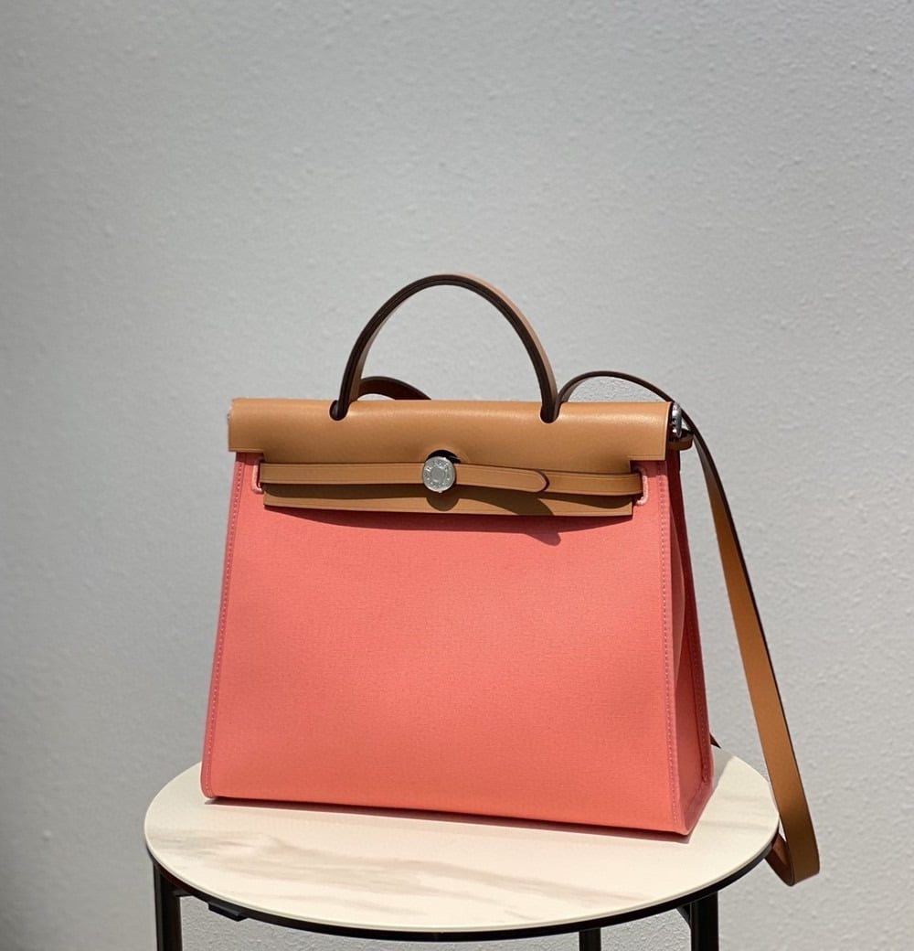 1:1 Replica Hermes Herbag Zip Bag Pink, Silver Toned Hardware Bag For Women, Women's Handbags, Shoulder Bags 12.2in/31cm