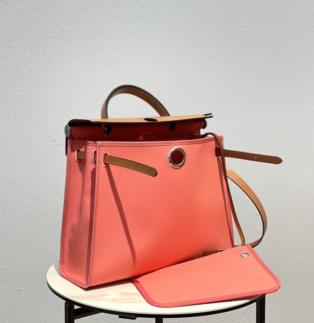 1:1 Replica Hermes Herbag Zip Bag Pink, Silver Toned Hardware Bag For Women, Women's Handbags, Shoulder Bags 12.2in/31cm