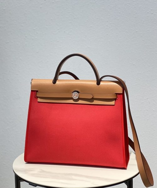 1:1 Replica Hermes Herbag Zip Bag Red, Silver Toned Hardware Bag For Women, Women's Handbags, Shoulder Bags 12.2in/31cm