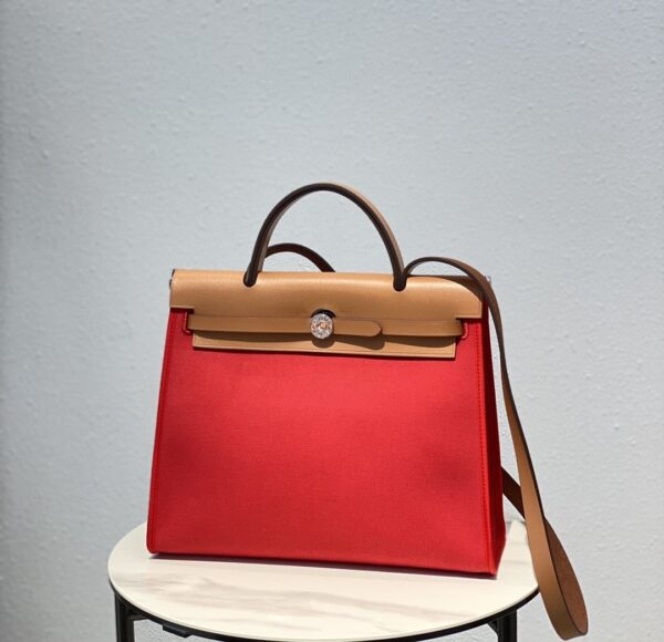 1:1 Replica Hermes Herbag Zip Bag Red, Silver Toned Hardware Bag For Women, Women's Handbags, Shoulder Bags 12.2in/31cm