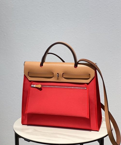 1:1 Replica Hermes Herbag Zip Bag Red, Silver Toned Hardware Bag For Women, Women's Handbags, Shoulder Bags 12.2in/31cm