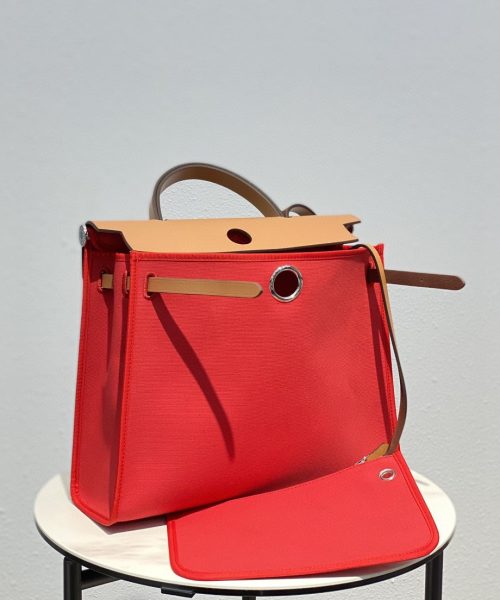 1:1 Replica Hermes Herbag Zip Bag Red, Silver Toned Hardware Bag For Women, Women's Handbags, Shoulder Bags 12.2in/31cm