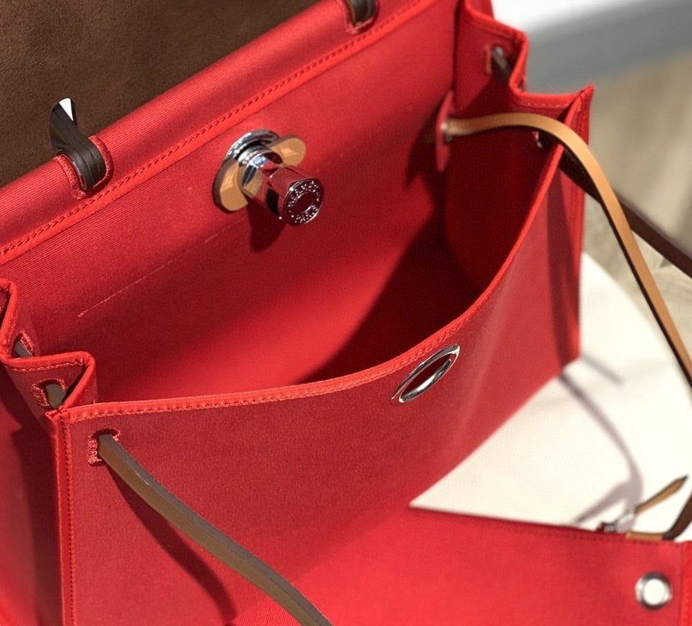 1:1 Replica Hermes Herbag Zip Bag Red, Silver Toned Hardware Bag For Women, Women's Handbags, Shoulder Bags 12.2in/31cm
