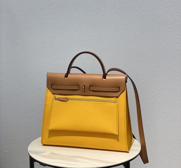 1:1 Replica Hermes Herbag Zip Bag Yellow, Silver Toned Hardware Bag For Women, Women's Handbags, Shoulder Bags 12.2in/31cm