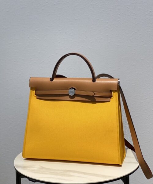 1:1 Replica Hermes Herbag Zip Bag Yellow, Silver Toned Hardware Bag For Women, Women's Handbags, Shoulder Bags 12.2in/31cm