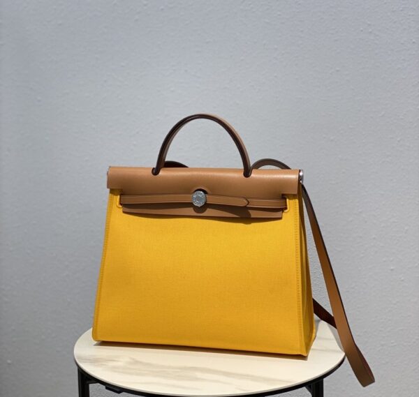 1:1 Replica Hermes Herbag Zip Bag Yellow, Silver Toned Hardware Bag For Women, Women's Handbags, Shoulder Bags 12.2in/31cm