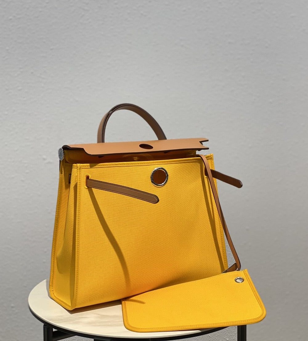 1:1 Replica Hermes Herbag Zip Bag Yellow, Silver Toned Hardware Bag For Women, Women's Handbags, Shoulder Bags 12.2in/31cm