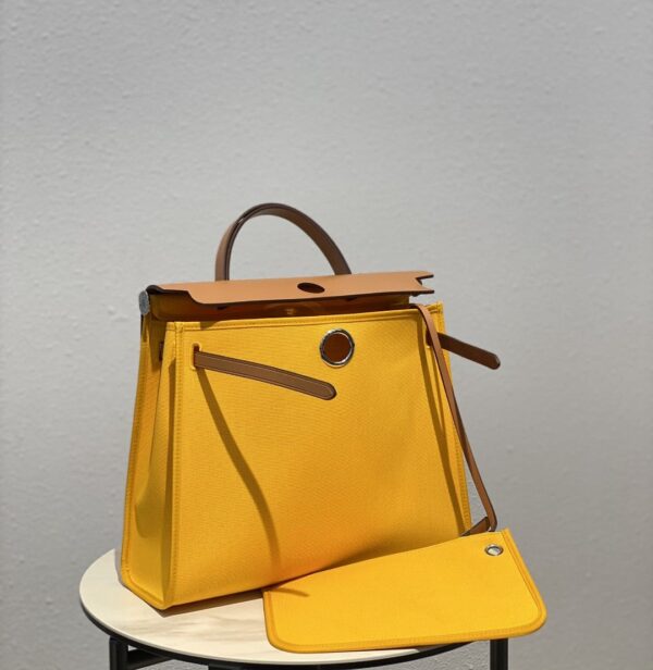 1:1 Replica Hermes Herbag Zip Bag Yellow, Silver Toned Hardware Bag For Women, Women's Handbags, Shoulder Bags 12.2in/31cm