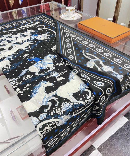 Hermes Horse Printed Patterns Square in Black Scarf 140cm/55in 