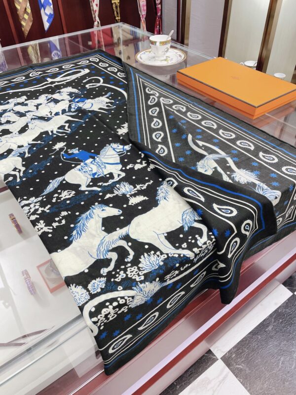 Hermes Horse Printed Patterns Square in Black Scarf 140cm/55in 