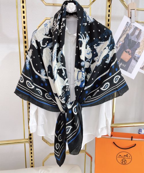 Hermes Horse Printed Patterns Square in Black Scarf 140cm/55in 