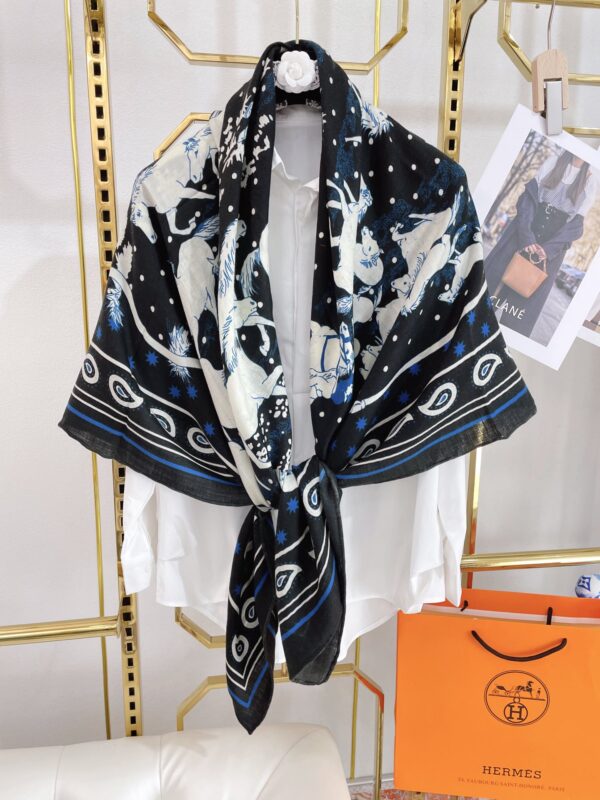 Hermes Horse Printed Patterns Square in Black Scarf 140cm/55in