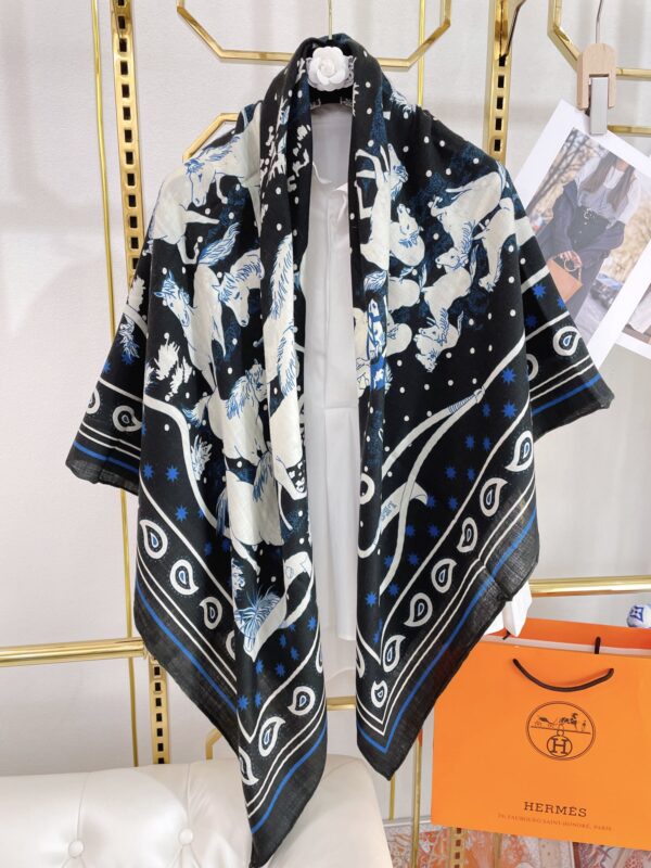 Hermes Horse Printed Patterns Square in Black Scarf 140cm/55in