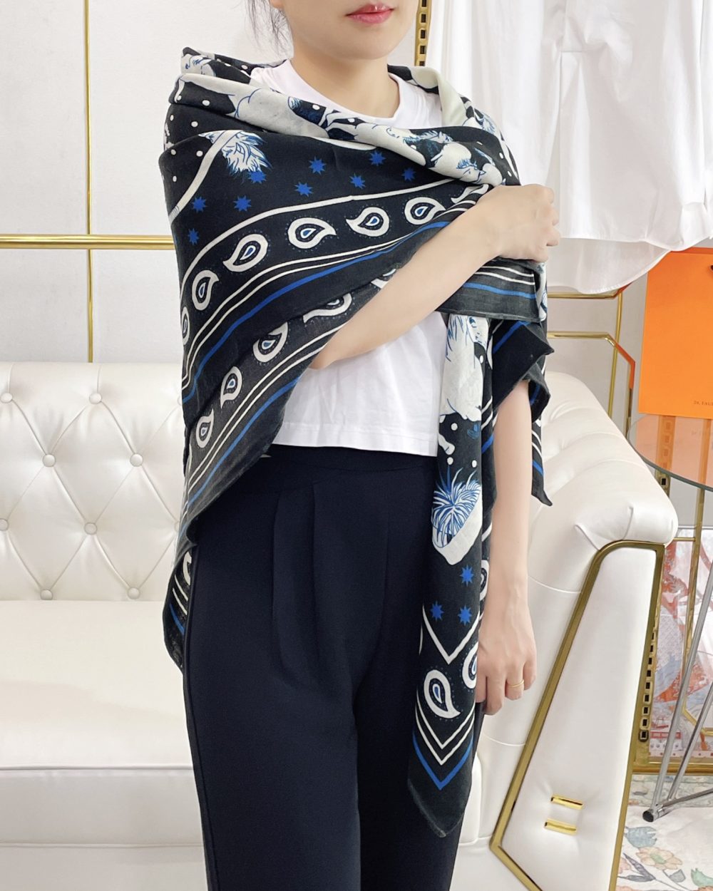 Hermes Horse Printed Patterns Square in Black Scarf 140cm/55in