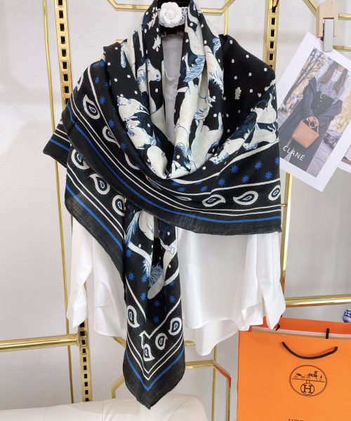 Hermes Horse Printed Patterns Square in Black Scarf 140cm/55in 