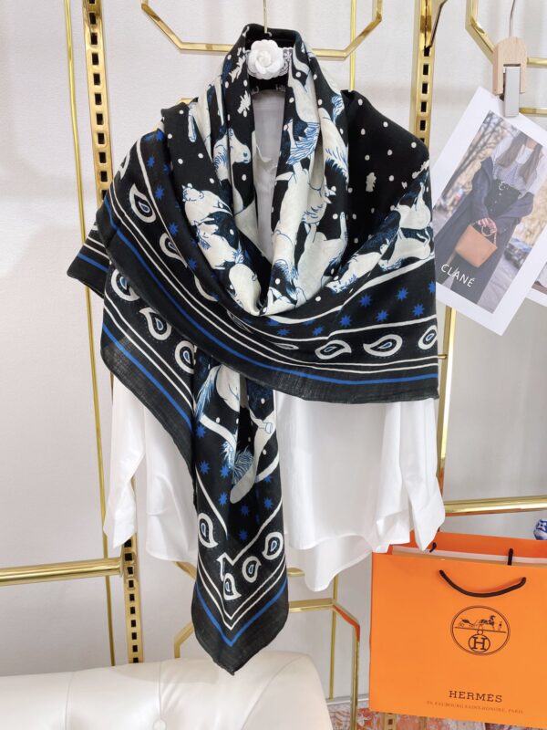 Hermes Horse Printed Patterns Square in Black Scarf 140cm/55in