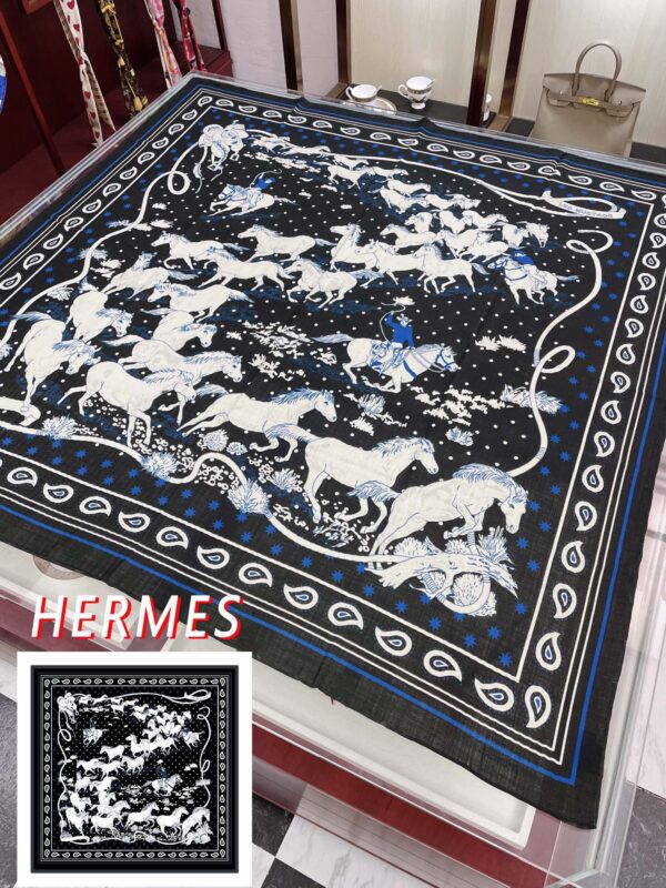 Hermes Horse Printed Patterns Square in Black Scarf 140cm/55in 