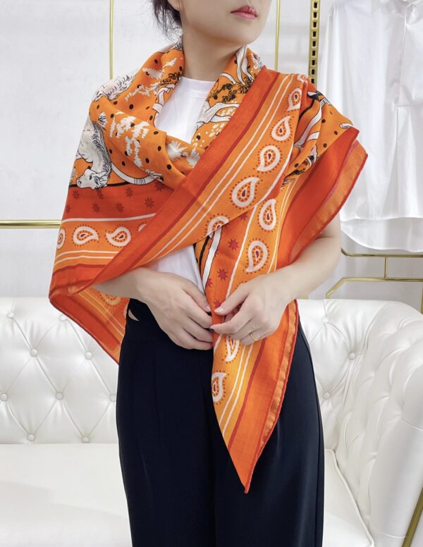Hermes Horse Printed Patterns Square in Orange Scarf 140cm/55in 