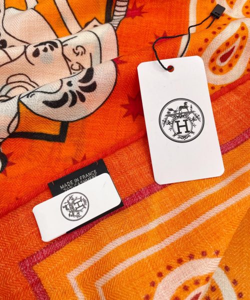 Hermes Horse Printed Patterns Square in Orange Scarf 140cm/55in 