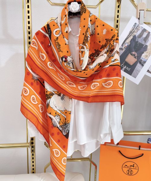 Hermes Horse Printed Patterns Square in Orange Scarf 140cm/55in 