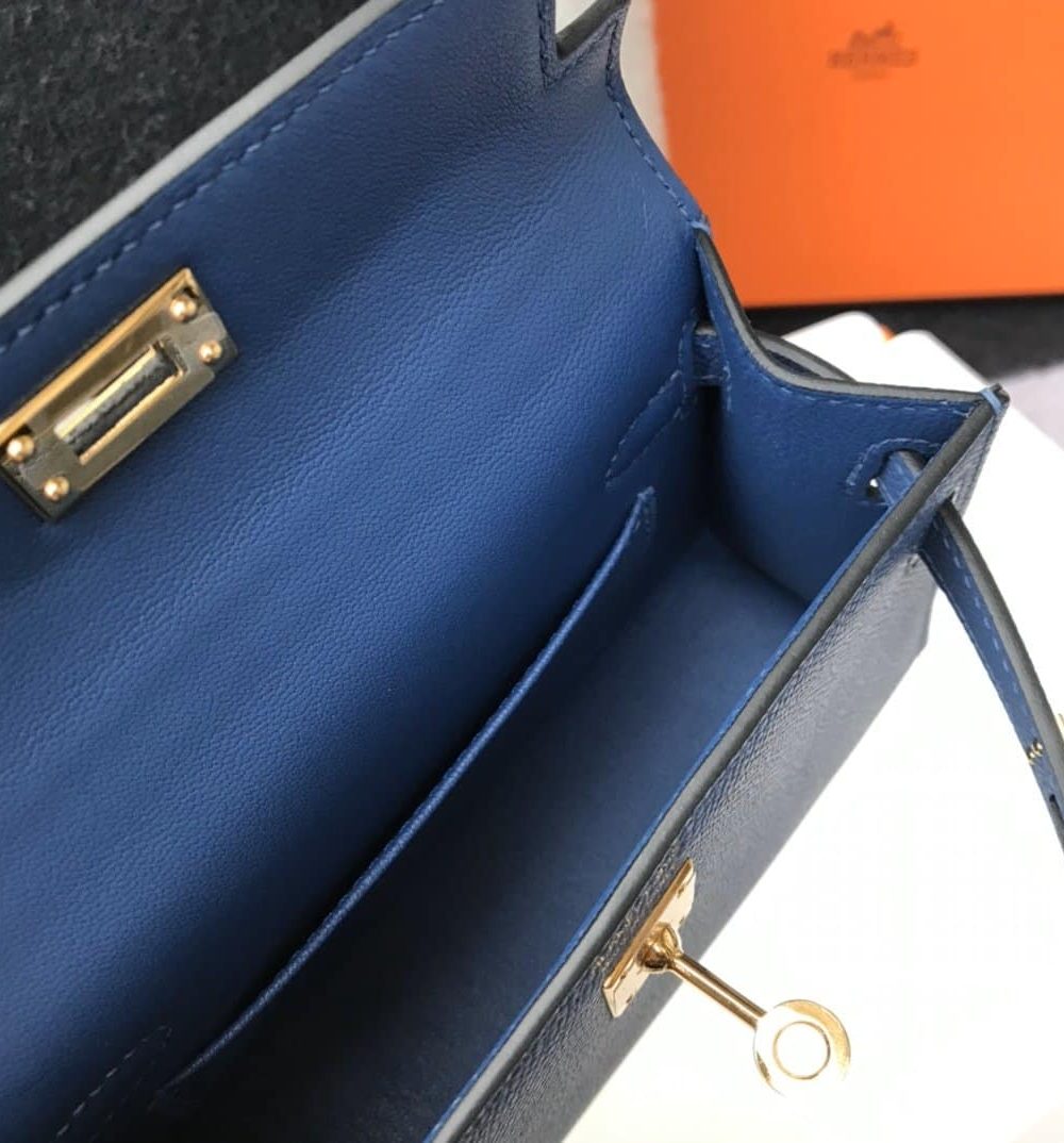 1:1 Replica Hermes Kelly 19 Blue France Swift Bag For Women, Women's Handbags, Shoulder Bags 7.5in/19cm