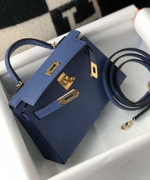 1:1 Replica Hermes Kelly 19 Blue France Swift Bag For Women, Women's Handbags, Shoulder Bags 7.5in/19cm