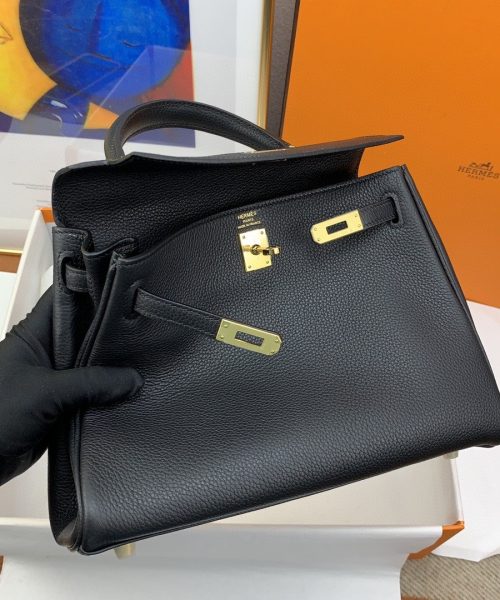 1:1 Replica Hermes Kelly 25 Retourne Togo Black Bag For Women, Women's Handbags, Shoulder Bags 10in/25cm