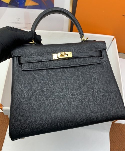1:1 Replica Hermes Kelly 25 Retourne Togo Black Bag For Women, Women's Handbags, Shoulder Bags 10in/25cm