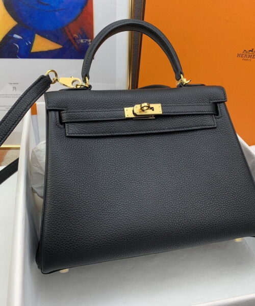 1:1 Replica Hermes Kelly 25 Retourne Togo Black Bag For Women, Women's Handbags, Shoulder Bags 10in/25cm