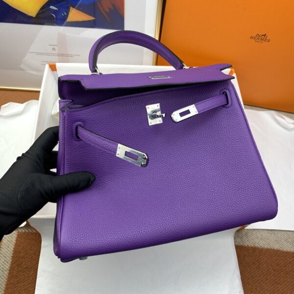 1:1 Replica Hermes Kelly 25 Retourne Togo Purple Bag For Women, Women's Handbags, Shoulder Bags 10in/25cm