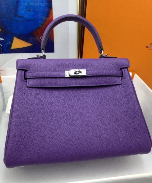 1:1 Replica Hermes Kelly 25 Retourne Togo Purple Bag For Women, Women's Handbags, Shoulder Bags 10in/25cm