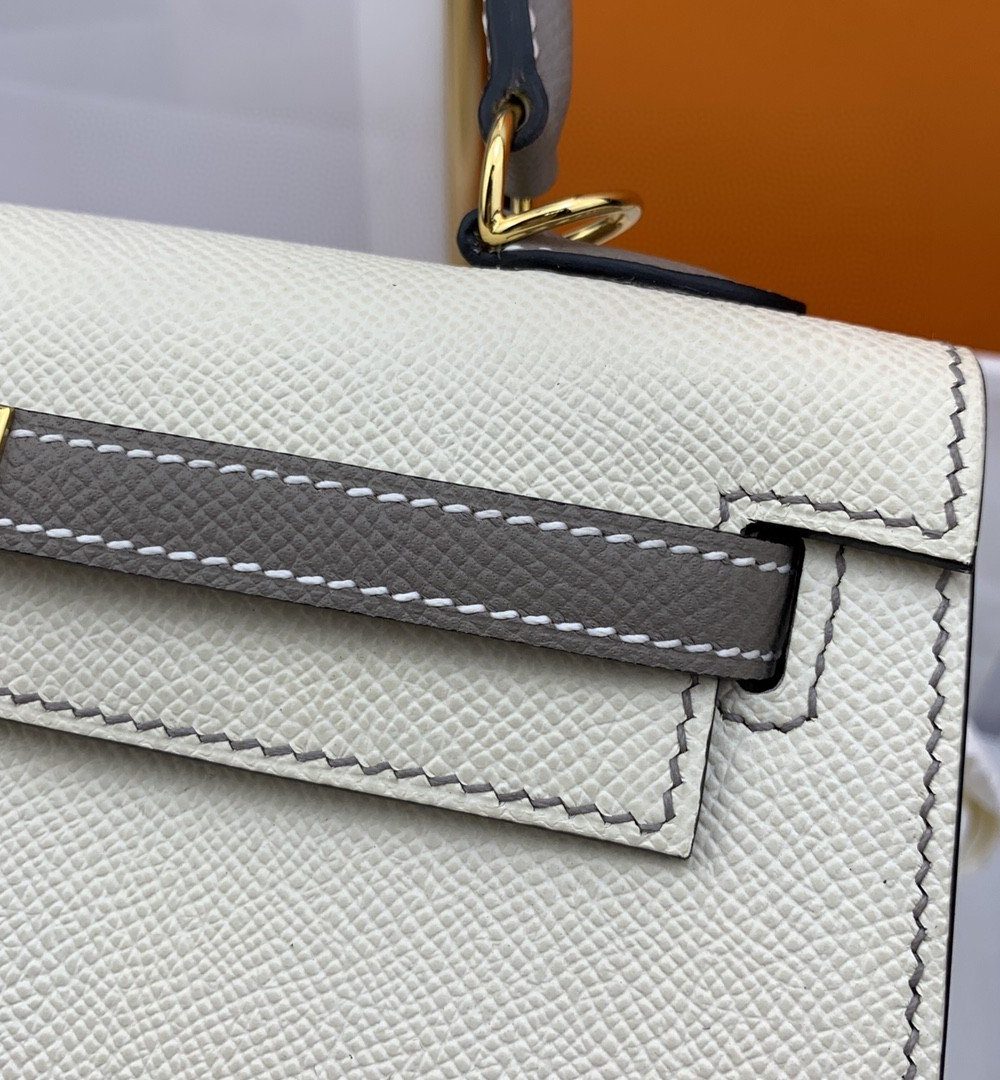 1:1 Replica Hermes Kelly 25 Sellier Epsom Craie/Grey Bag For Women, Women's Handbags, Shoulder Bags 10in/25cm