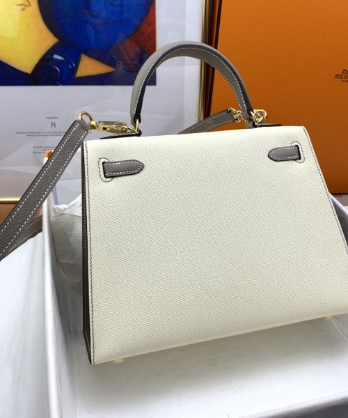 1:1 Replica Hermes Kelly 25 Sellier Epsom Craie/Grey Bag For Women, Women's Handbags, Shoulder Bags 10in/25cm