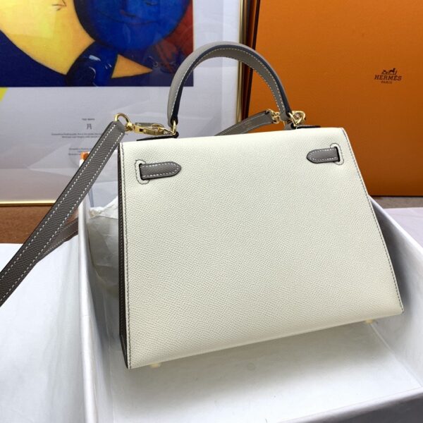 1:1 Replica Hermes Kelly 25 Sellier Epsom Craie/Grey Bag For Women, Women's Handbags, Shoulder Bags 10in/25cm