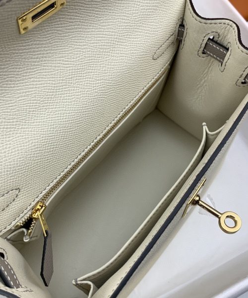 1:1 Replica Hermes Kelly 25 Sellier Epsom Craie/Grey Bag For Women, Women's Handbags, Shoulder Bags 10in/25cm