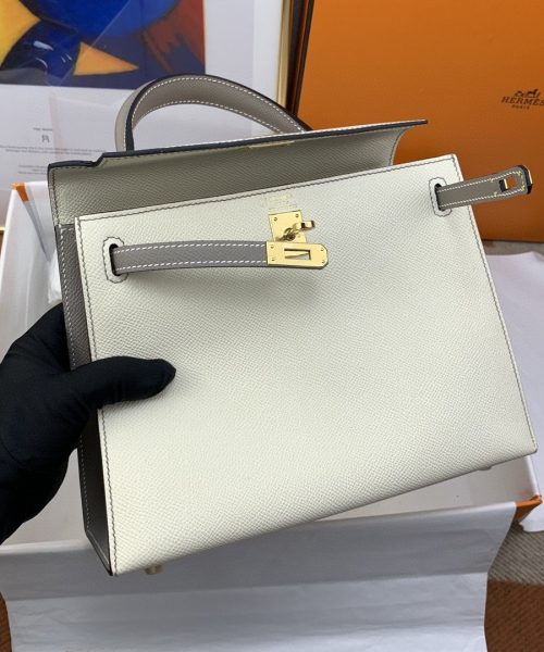 1:1 Replica Hermes Kelly 25 Sellier Epsom Craie/Grey Bag For Women, Women's Handbags, Shoulder Bags 10in/25cm