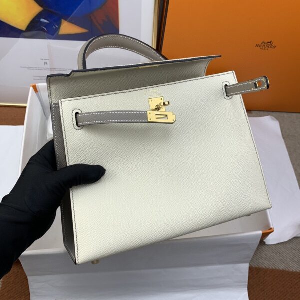 1:1 Replica Hermes Kelly 25 Sellier Epsom Craie/Grey Bag For Women, Women's Handbags, Shoulder Bags 10in/25cm