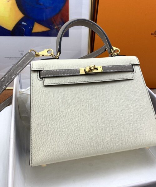 1:1 Replica Hermes Kelly 25 Sellier Epsom Craie/Grey Bag For Women, Women's Handbags, Shoulder Bags 10in/25cm